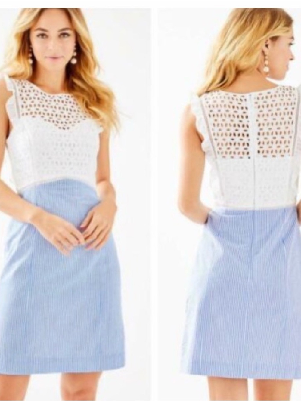 Lilly Pulitzer White Lace Top with Light Blue Stripe Skirt - Picture 1 of 4